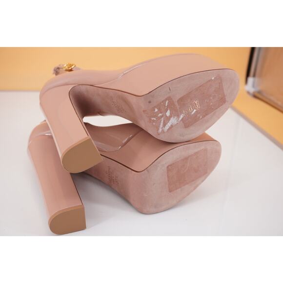 Valentino Nude Patent Ankle Strap Tan-go Platform Pump SZ 37.5 Logo new $1400 - Picture 2 of 12